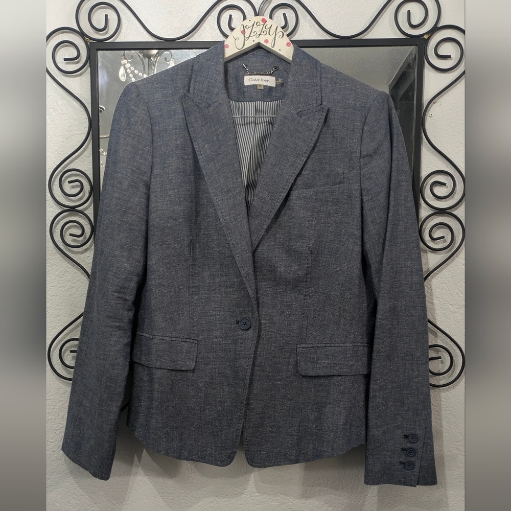 Calvin Klein Cotton Linen One Button Closure Fully Lined Women's Blazer Size 12P - Picture 9 of 9